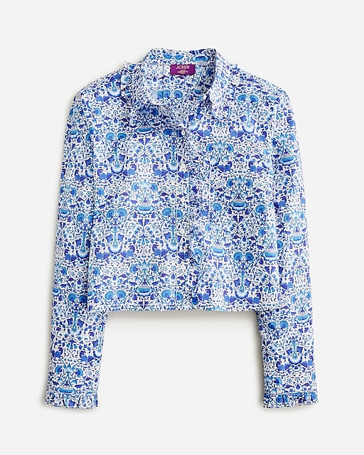  Ruffle-trim button-up shirt in Liberty&reg; Lodden fabric