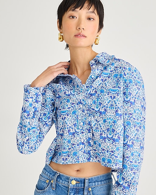 womens Ruffle-trim button-up shirt in Liberty&reg; Lodden fabric