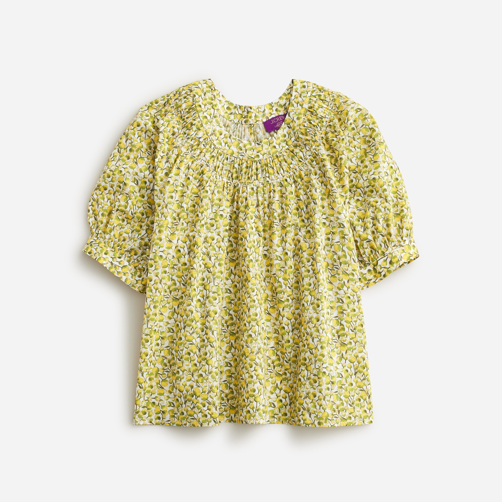 High-neck puff-sleeve top in Liberty® Eliza's Yellow fabric