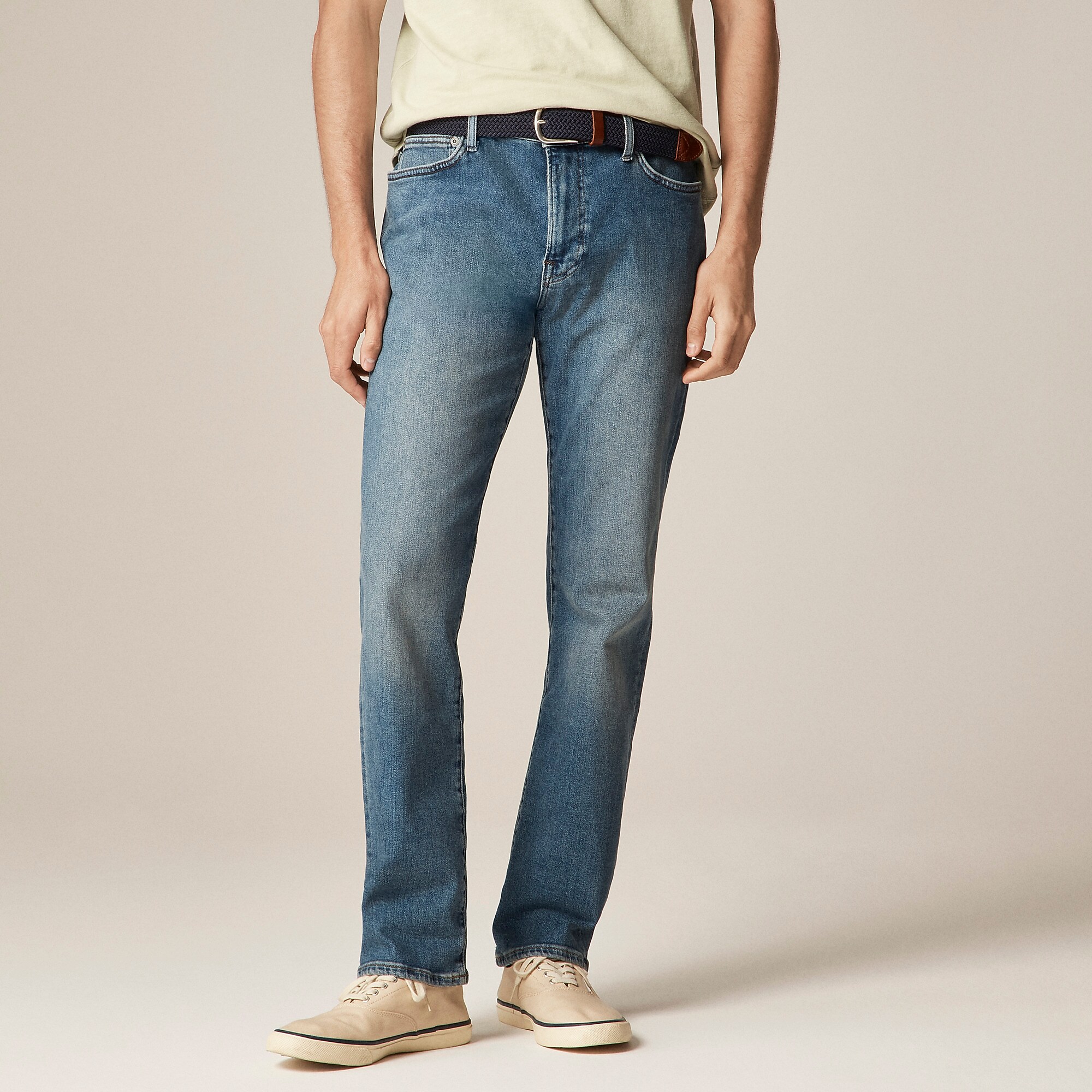 A pair of Bright medium indigo straight fit 770 jeans
