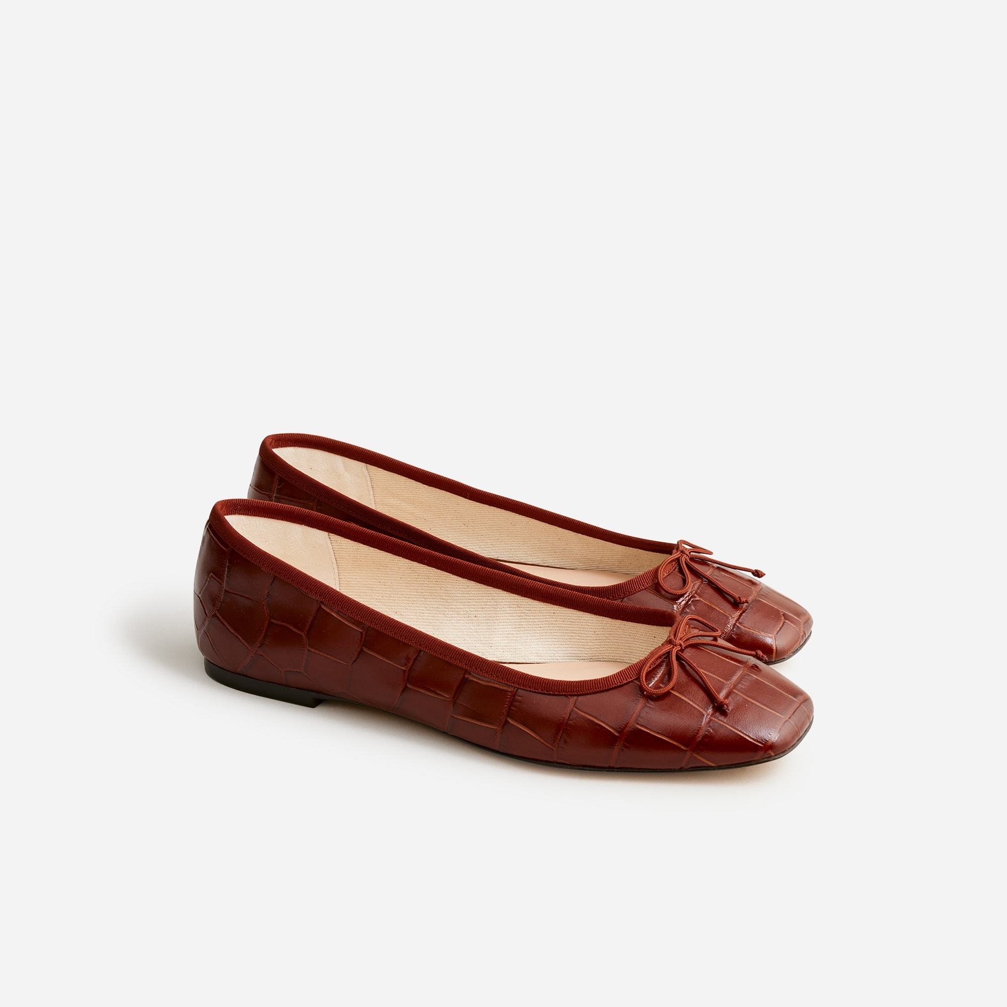 womens Quinn square-toe ballet flats in croc-embossed leather