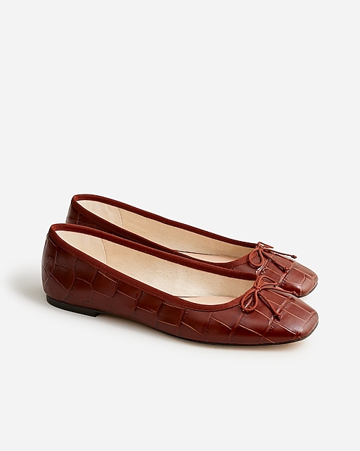 womens Quinn square-toe ballet flats in croc-embossed leather