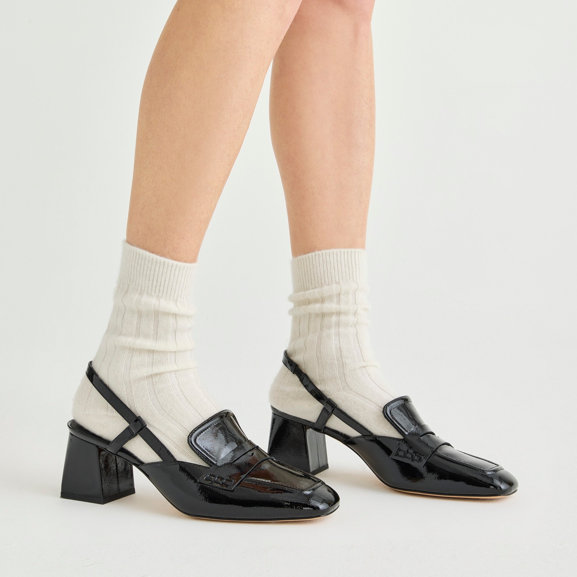 j.crew: layne slingback loafer heels in crinkle leather for women