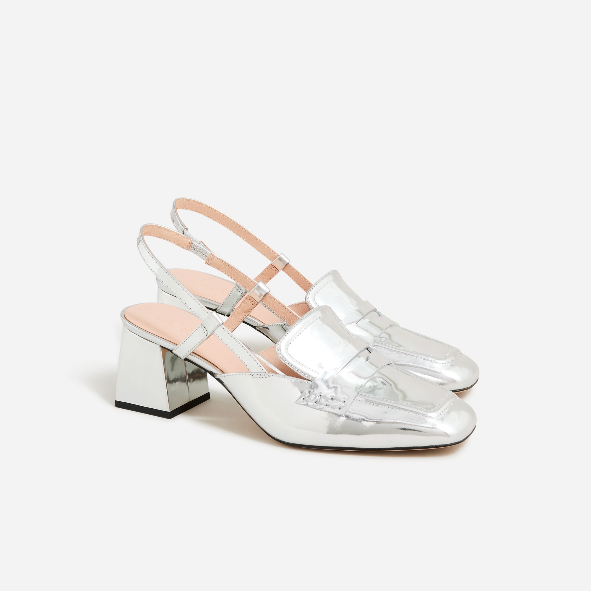 womens Layne slingback loafer heels in metallic leather