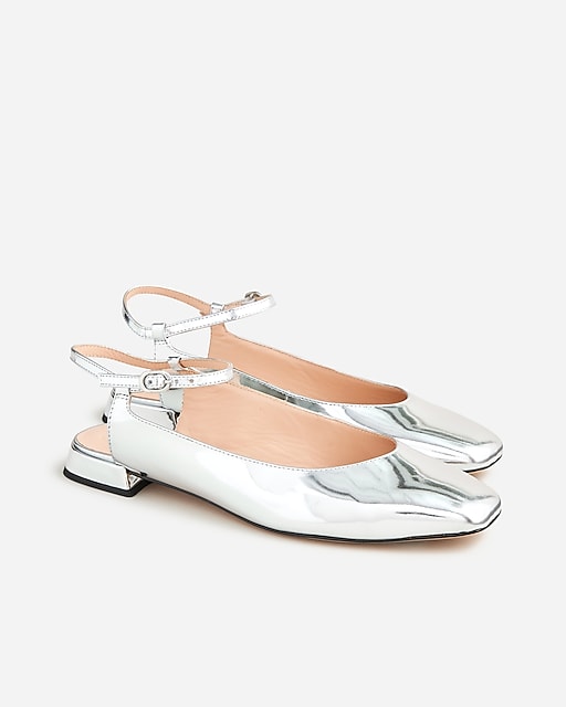 womens Ankle-strap flats in metallic leather