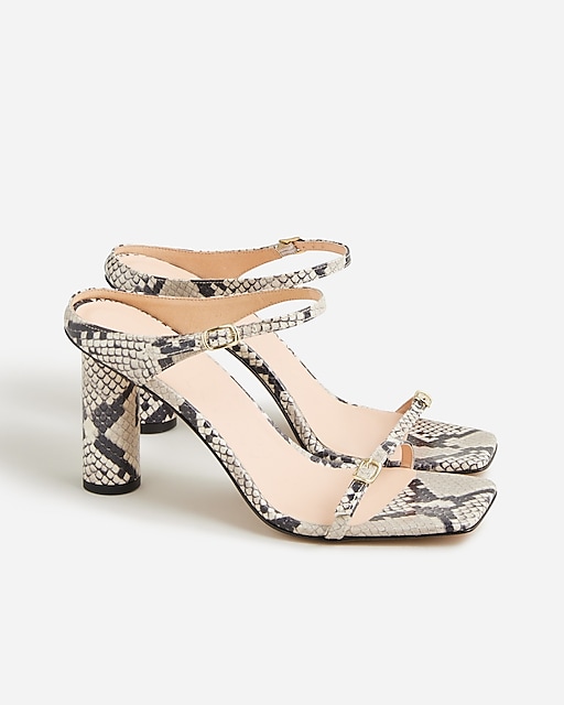 womens Rounded-heel sandals in snake-embossed leather