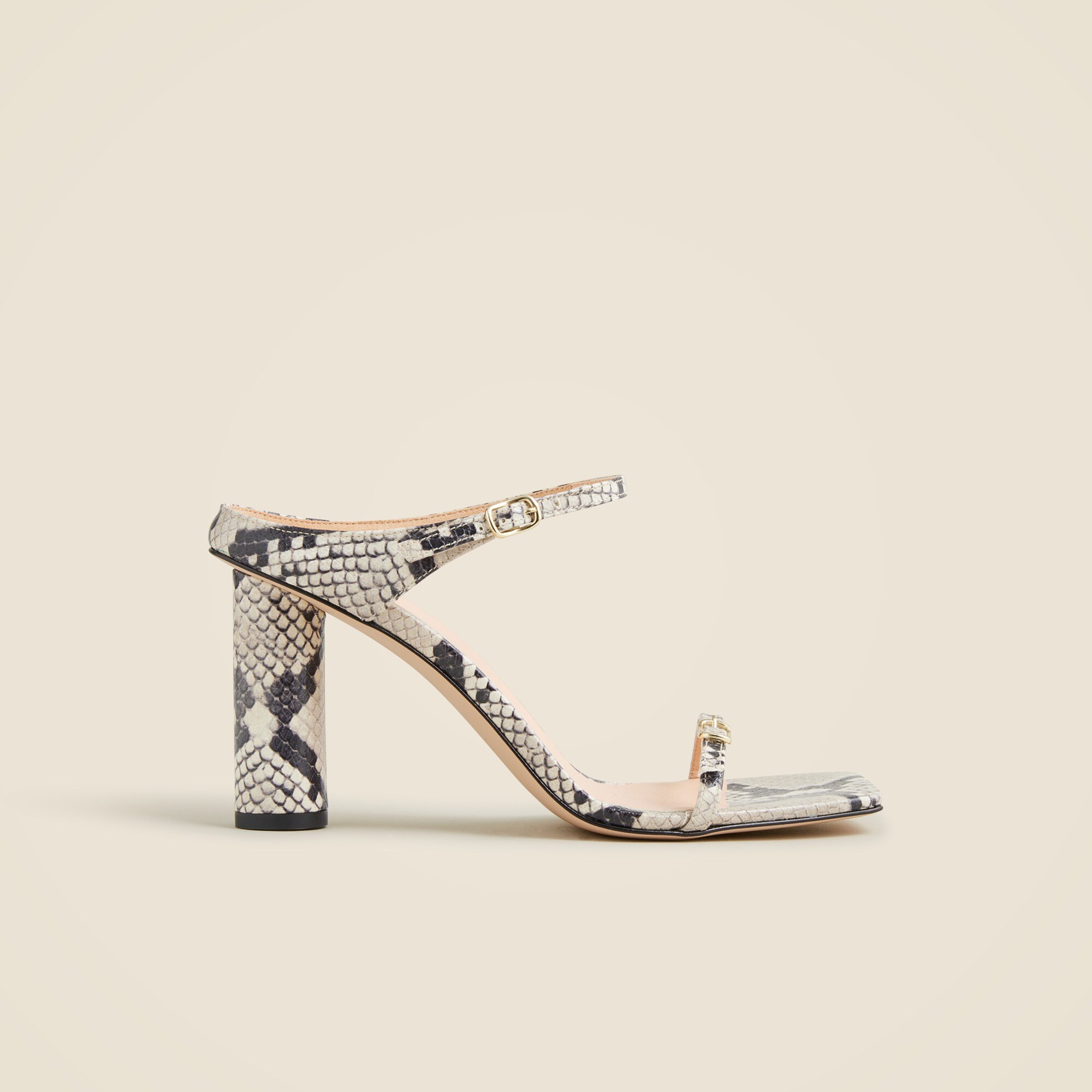 Rounded-heel sandals in snake-embossed leather