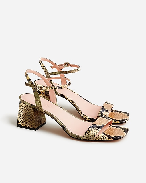  Layne ankle-strap heels in snake-embossed leather
