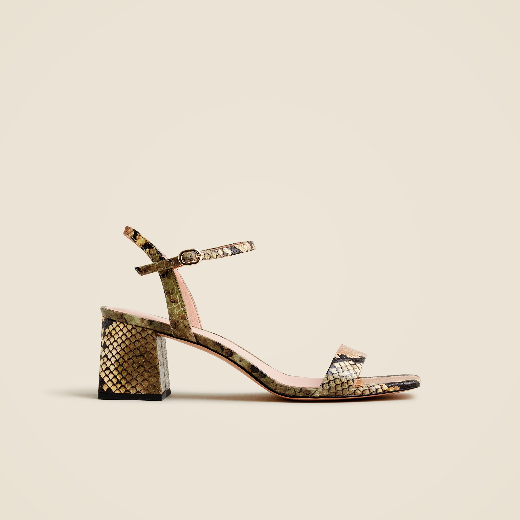 Layne ankle-strap heels in snake-embossed leather