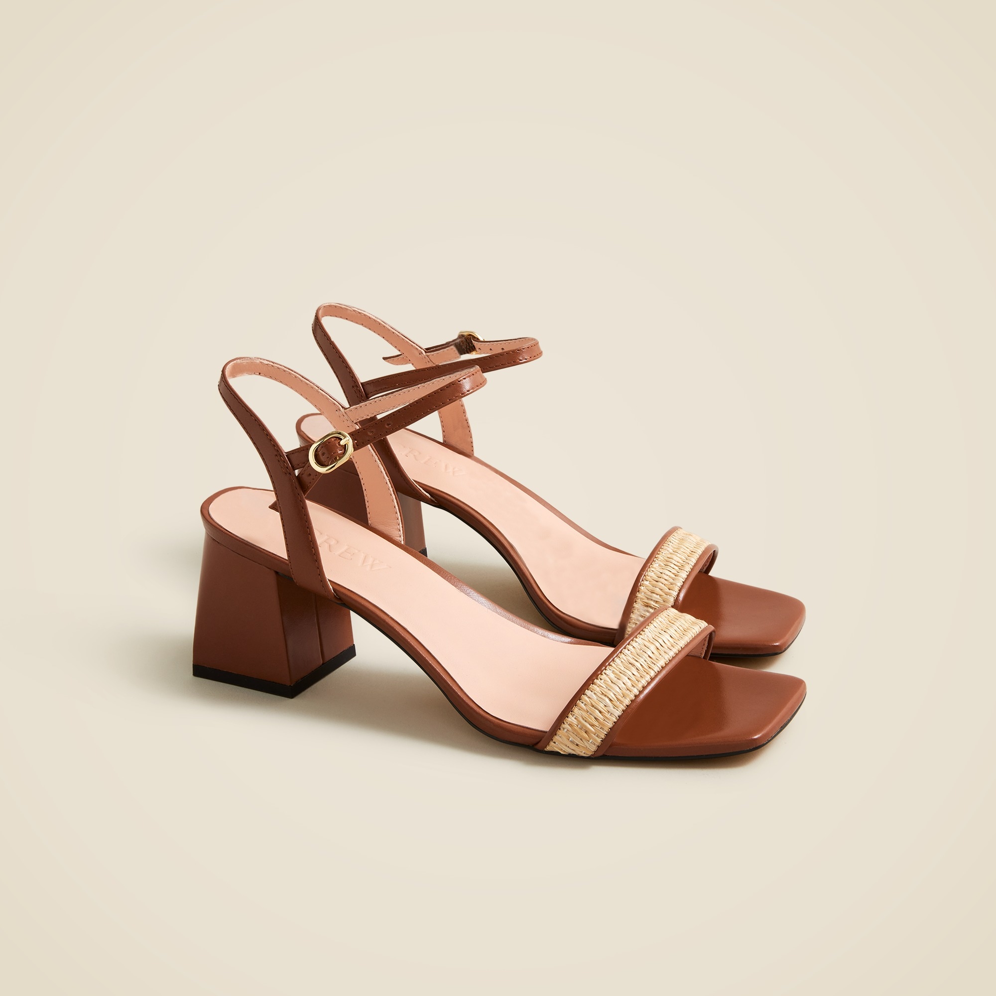 Layne ankle-strap heels in raffia