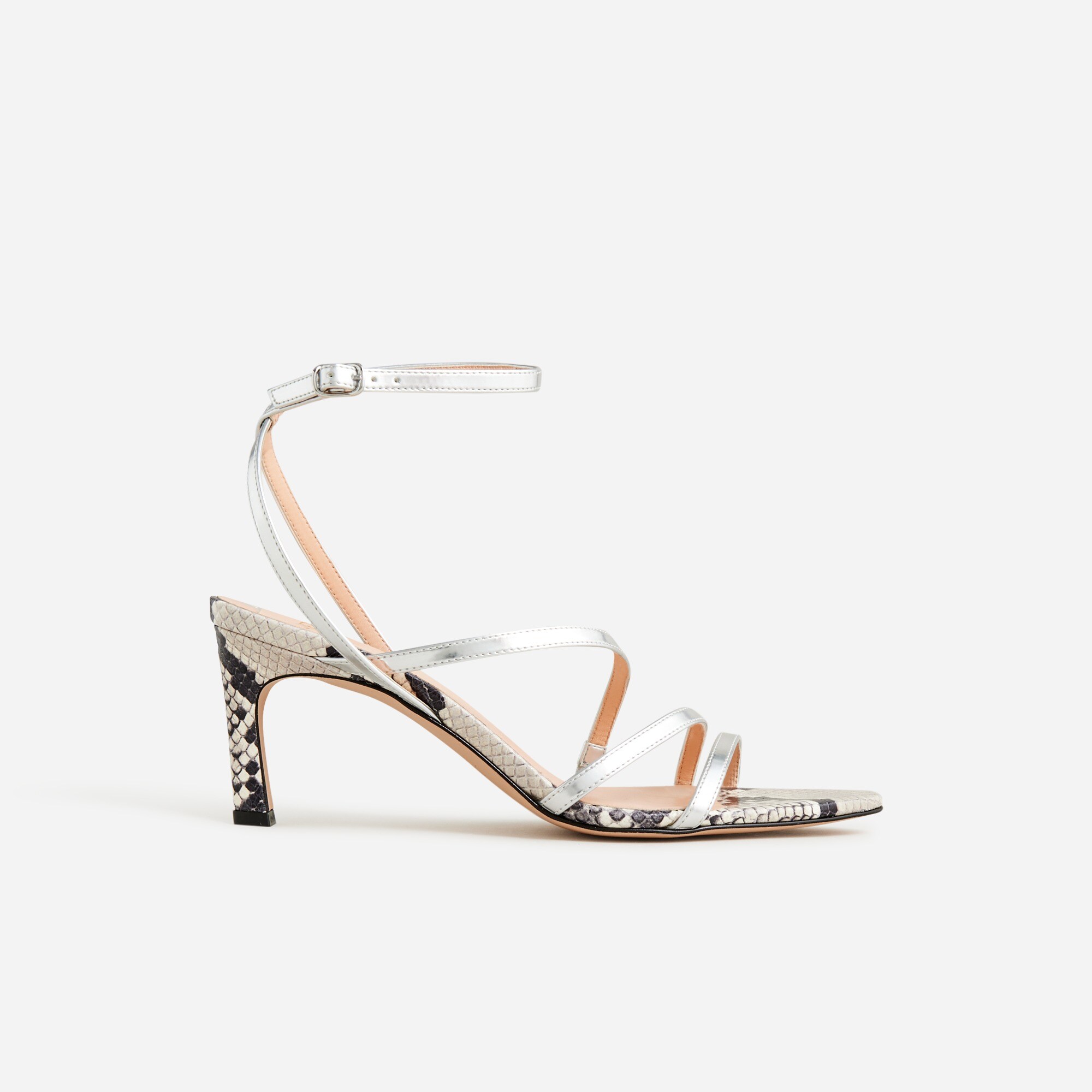 Made-in-Italy curved-heel sandals in metallic leather