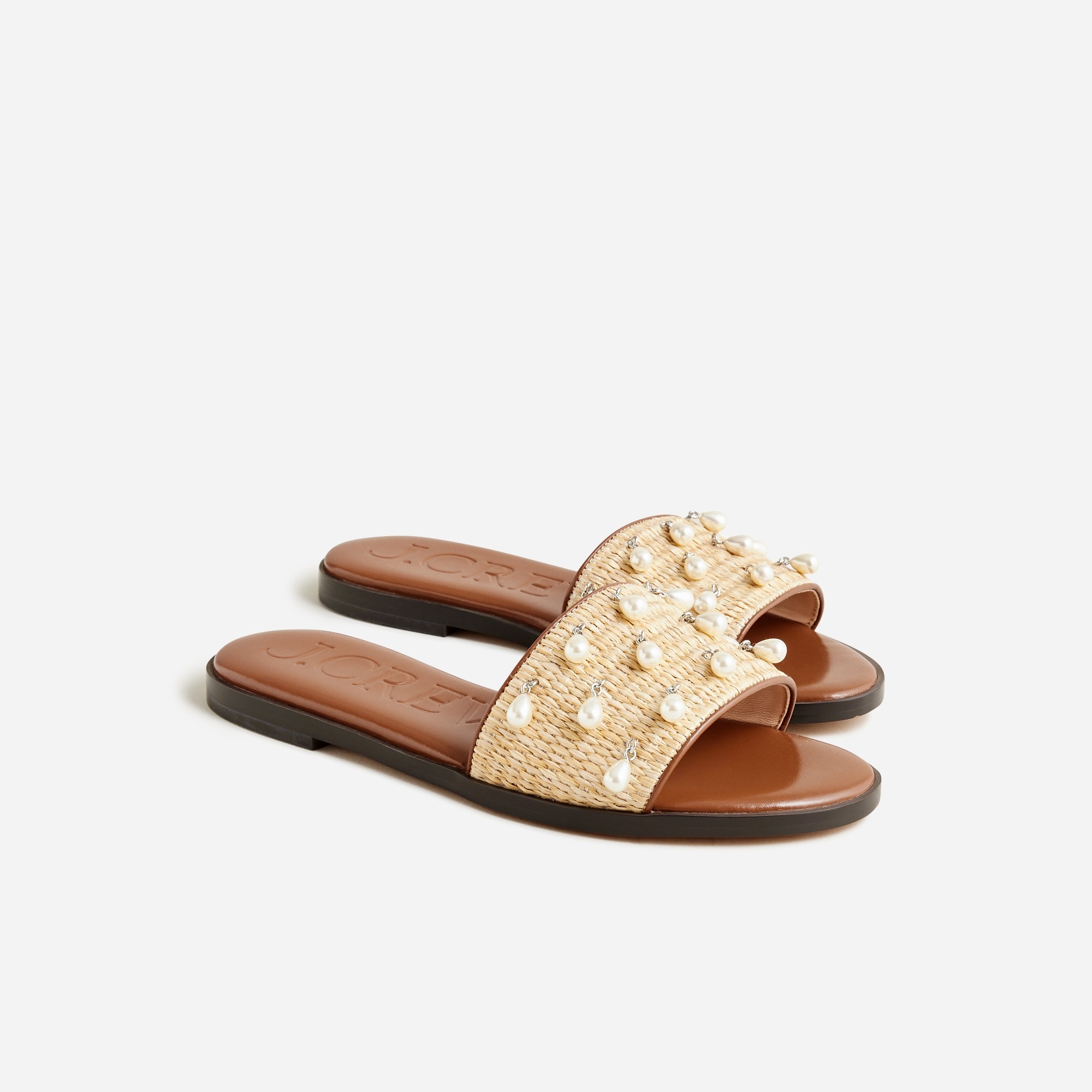  Georgina woven faux-raffia sandals with pearls