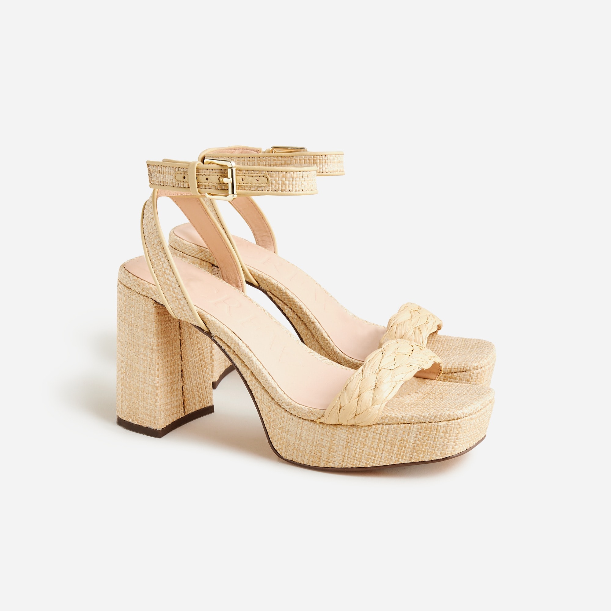 womens Ankle-strap platform heels in faux raffia