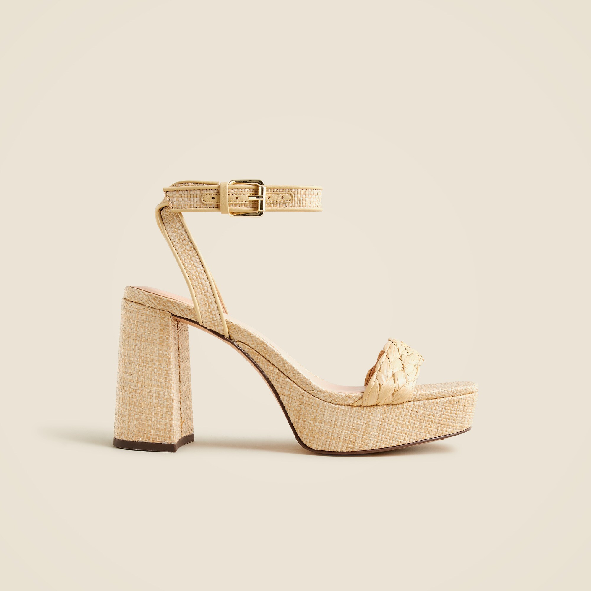 Ankle-strap platform heels in faux raffia