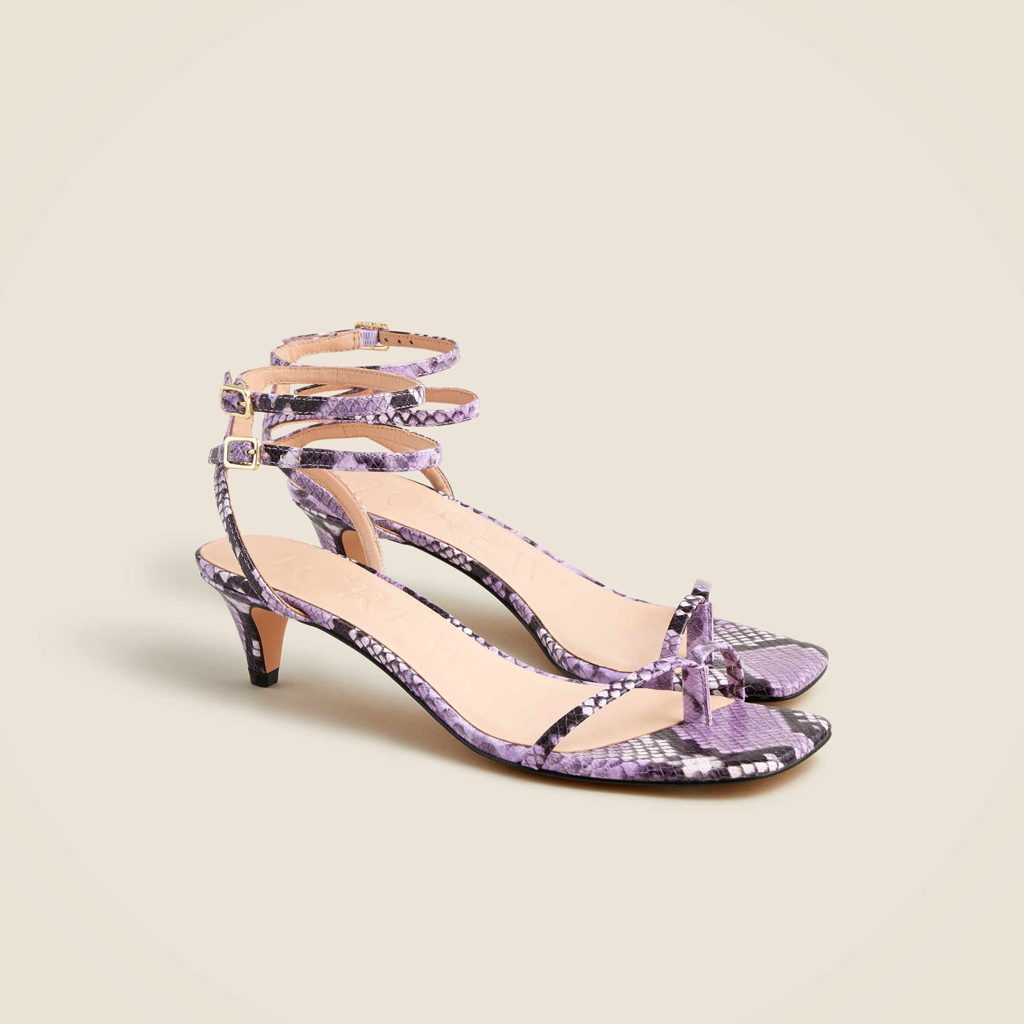 Zadie Double Ankle-strap Heels In Snake-embossed Leather For Women
