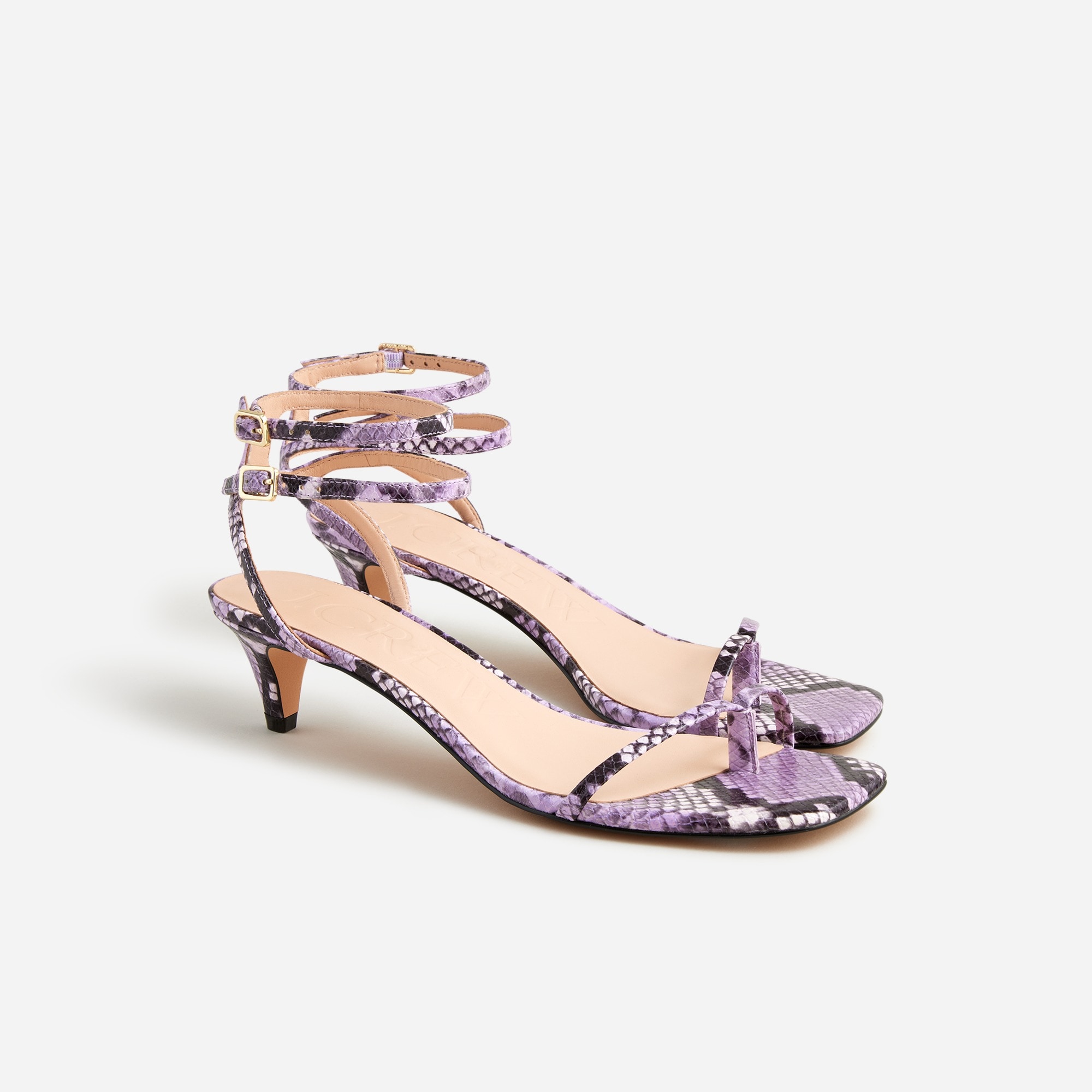 womens Zadie double ankle-strap heels in snake-embossed leather
