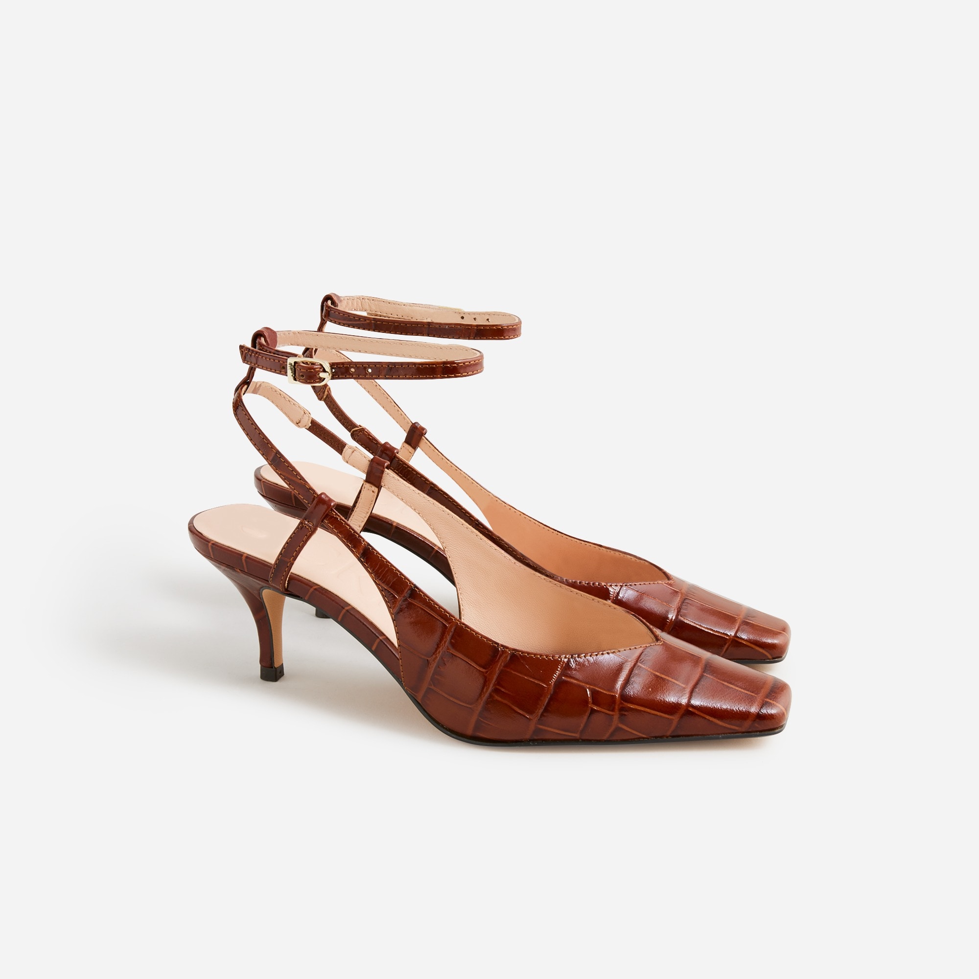  Leona ankle-strap heels in croc-embossed leather