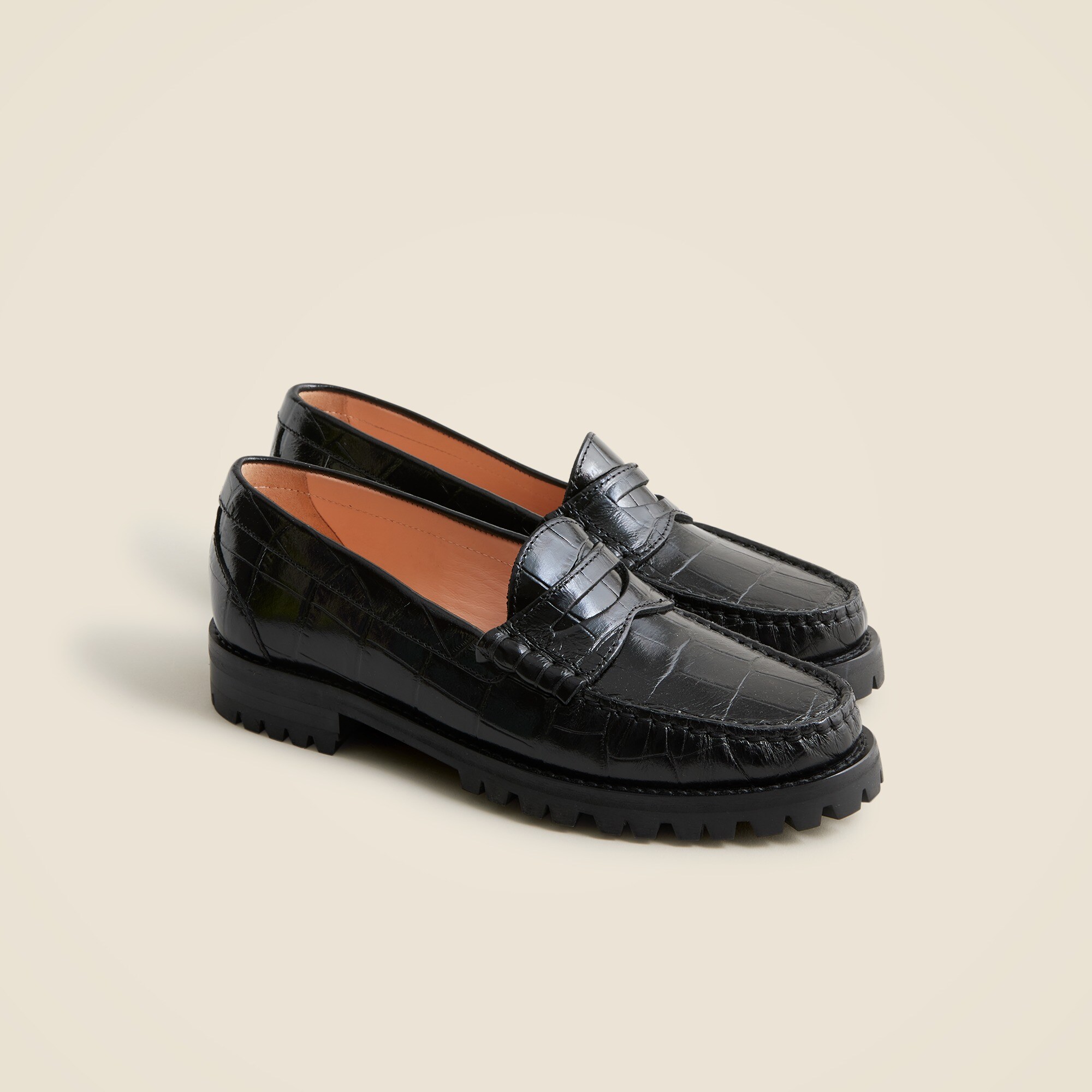 Winona Lug-sole Penny Loafers In Croc-embossed Leather For Women