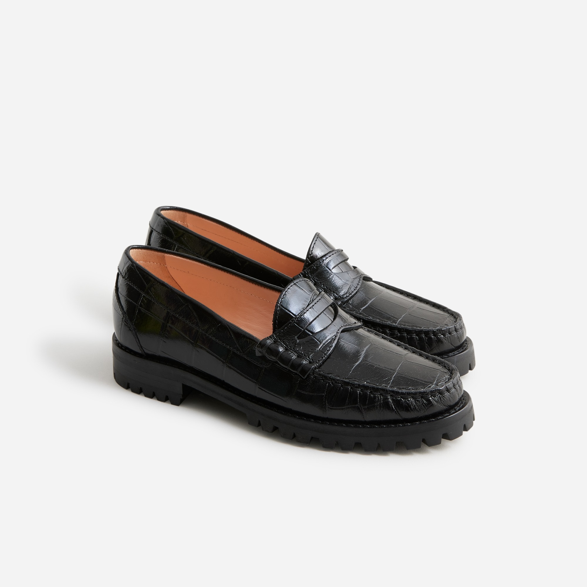  Winona lug-sole penny loafers in croc-embossed leather