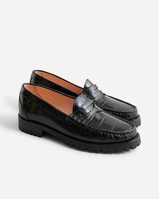 womens Winona lug-sole penny loafers in croc-embossed leather