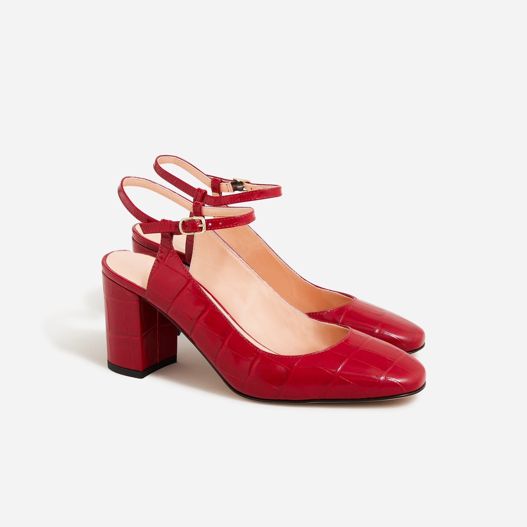 Maisie ankle-strap heels in croc-embossed leather