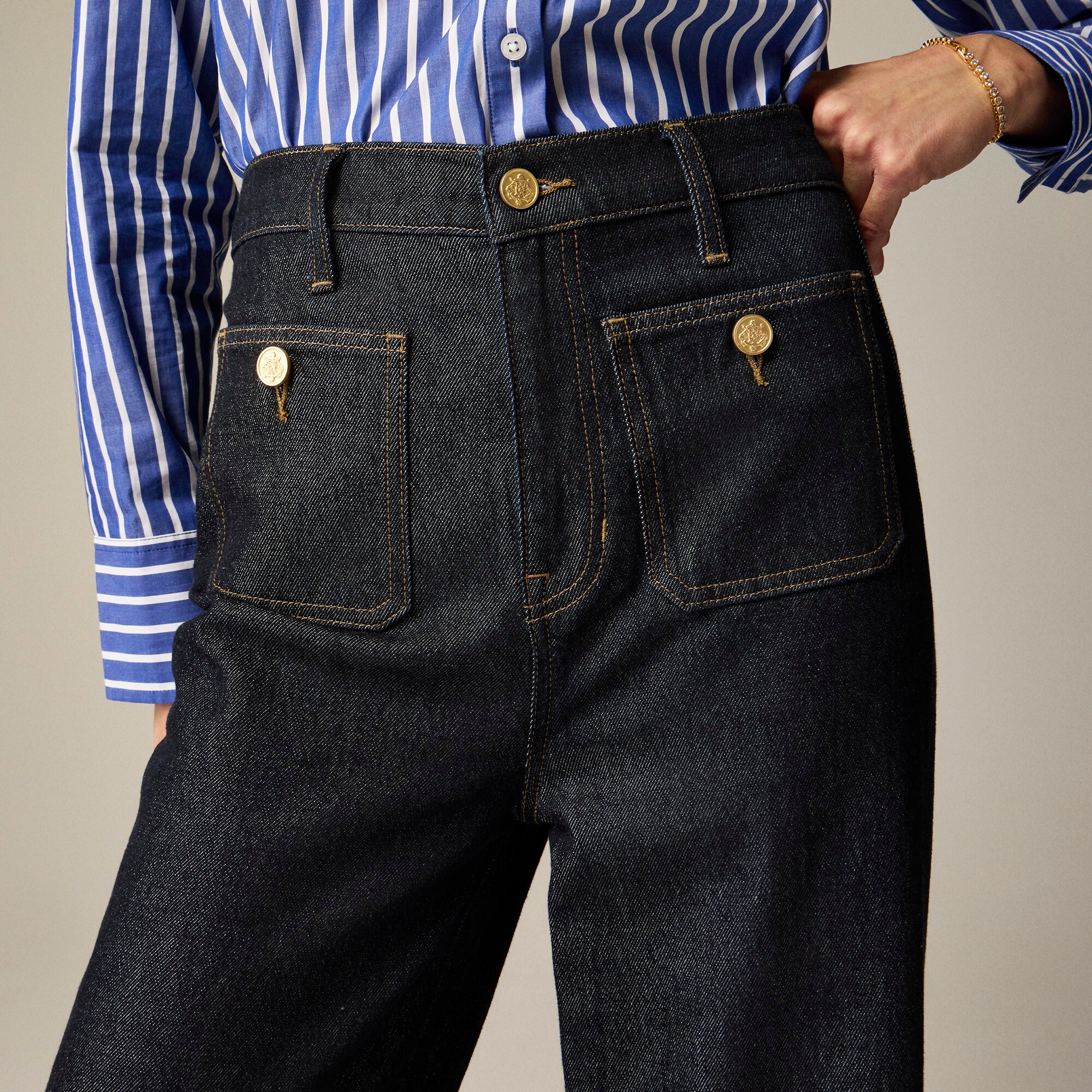Petite Sailor denim trouser in Rinse wash