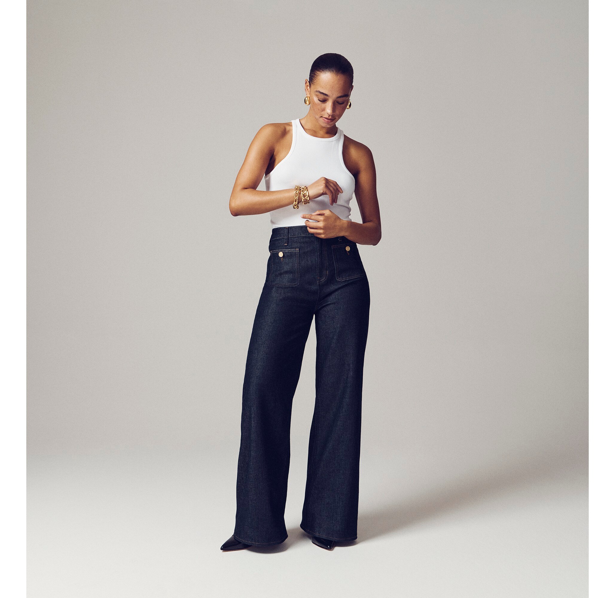 Petite Sailor denim trouser in Rinse wash