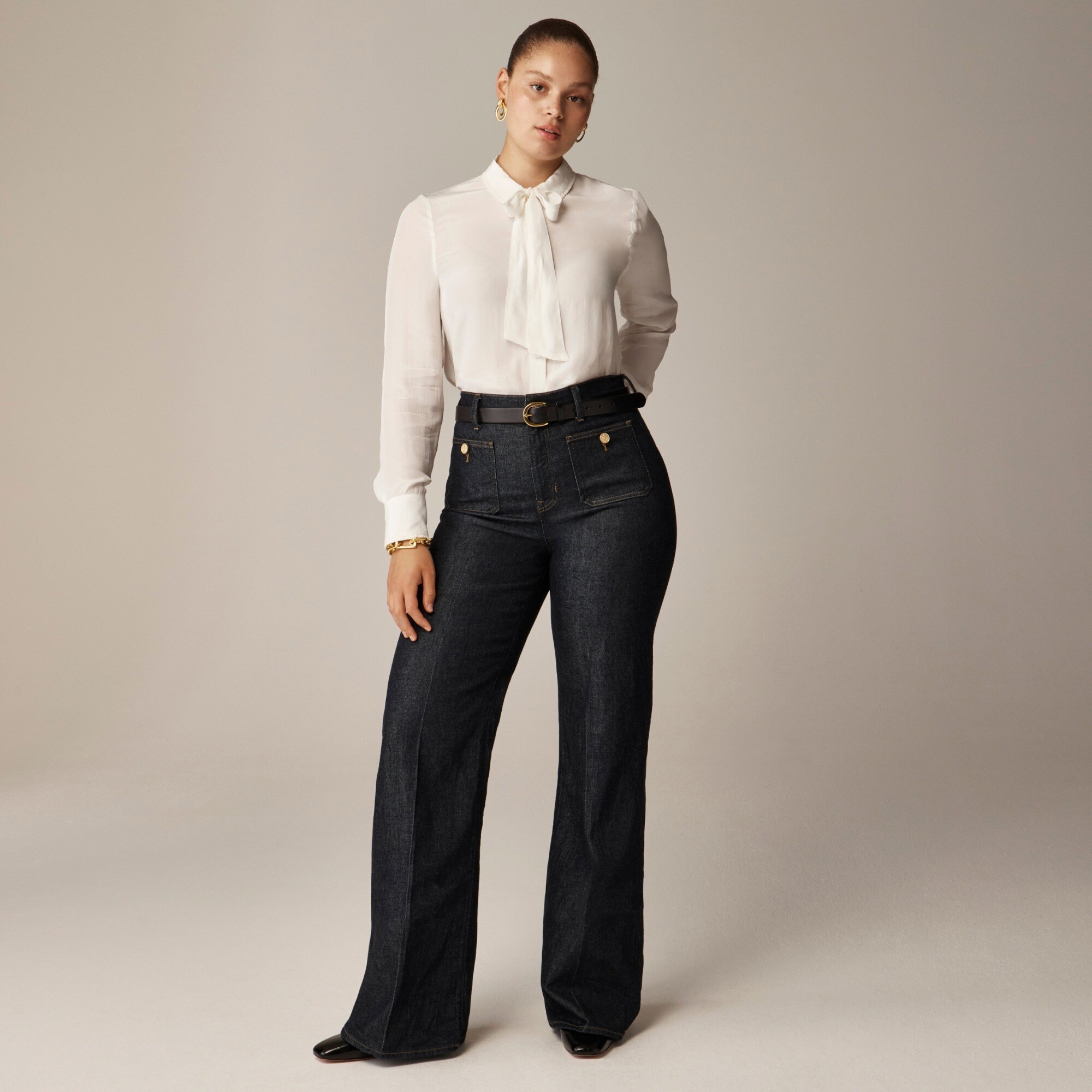 Petite Sailor denim trouser in Rinse wash