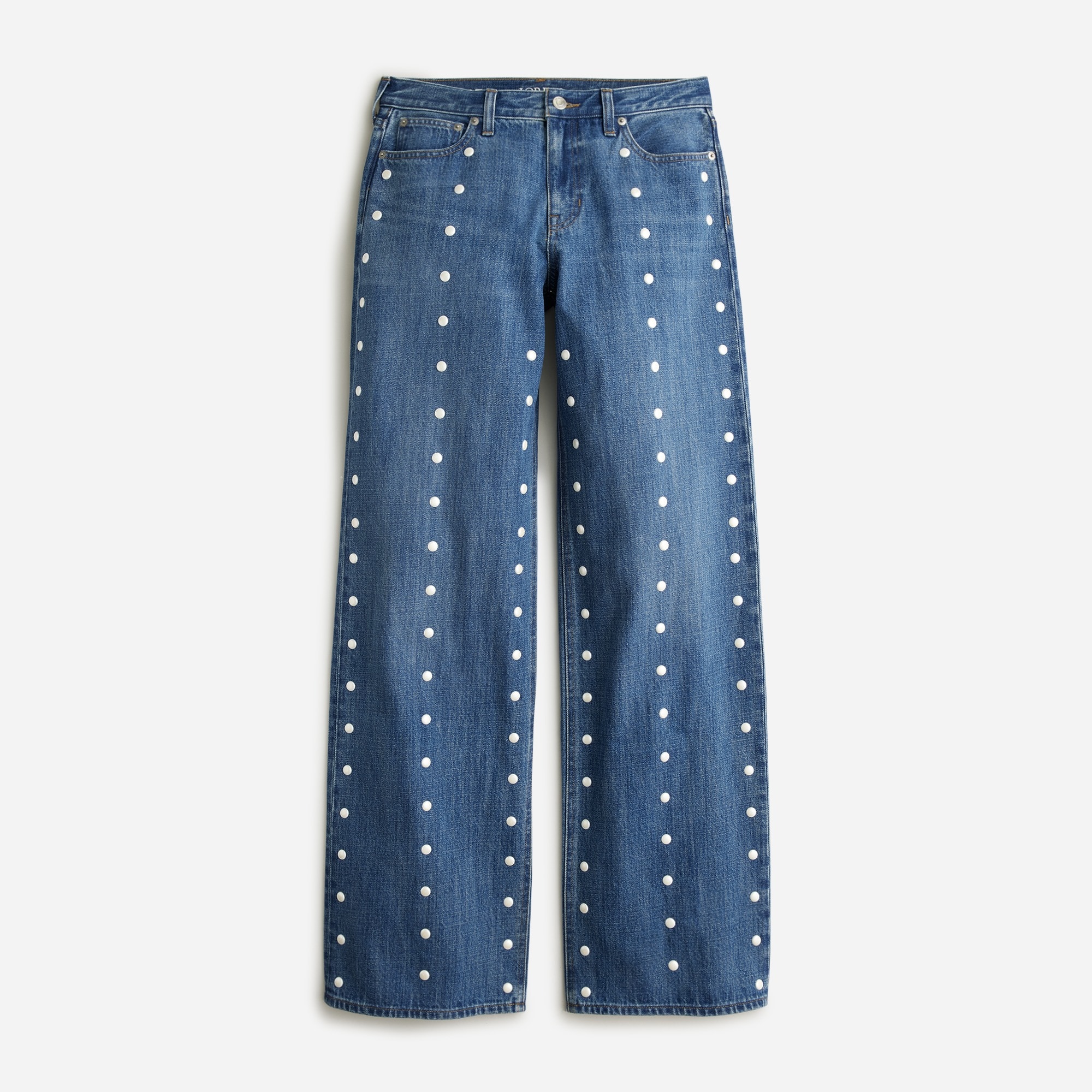 Lower-rise wide-leg jean with pearls