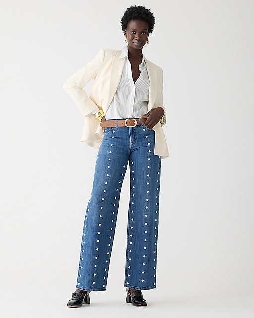 womens Lower-rise wide-leg jean with pearls