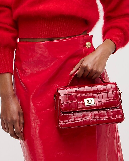 womens Small Edie top-handle bag in Italian croc-embossed leather