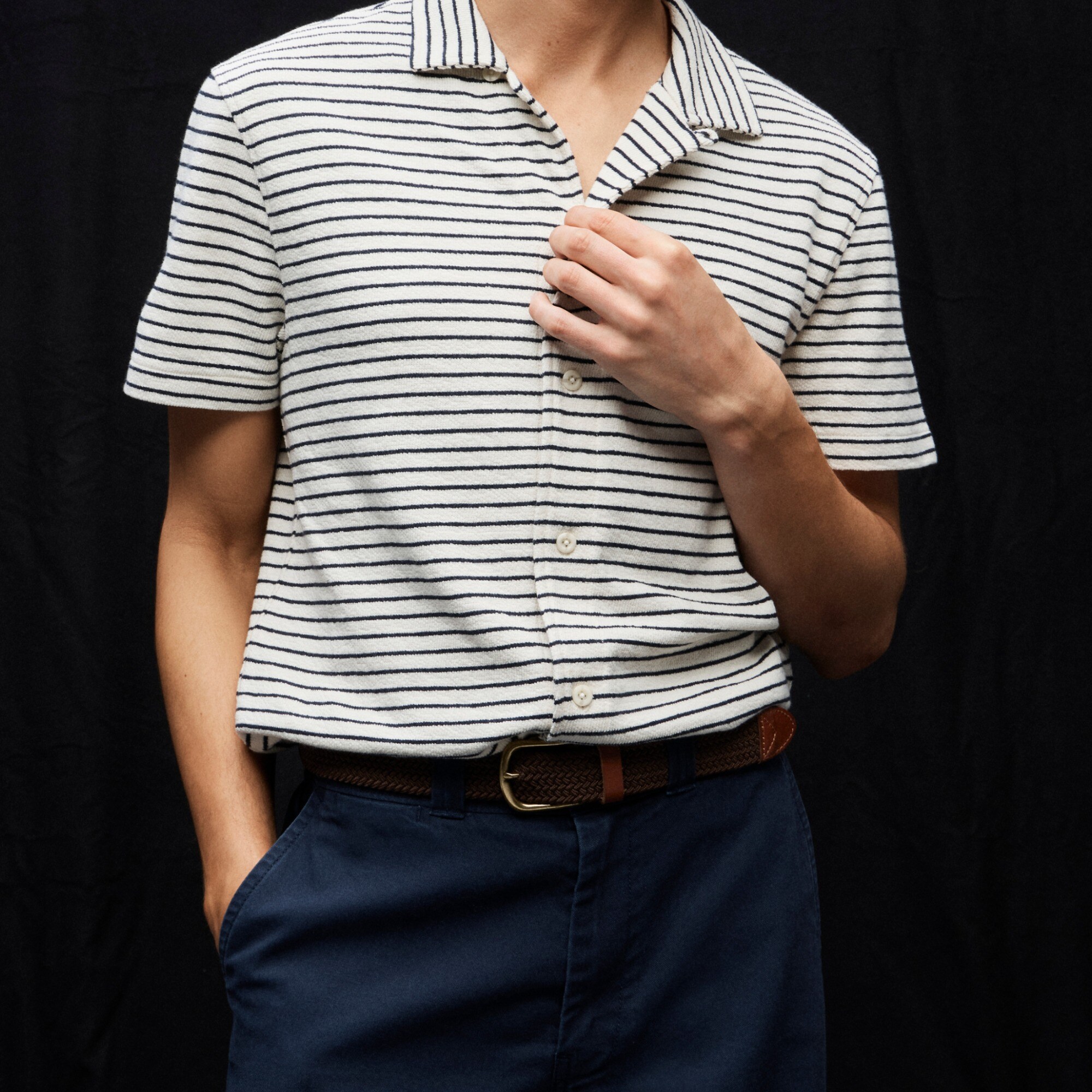 mens Textured camp-collar sweater-tee in stripe