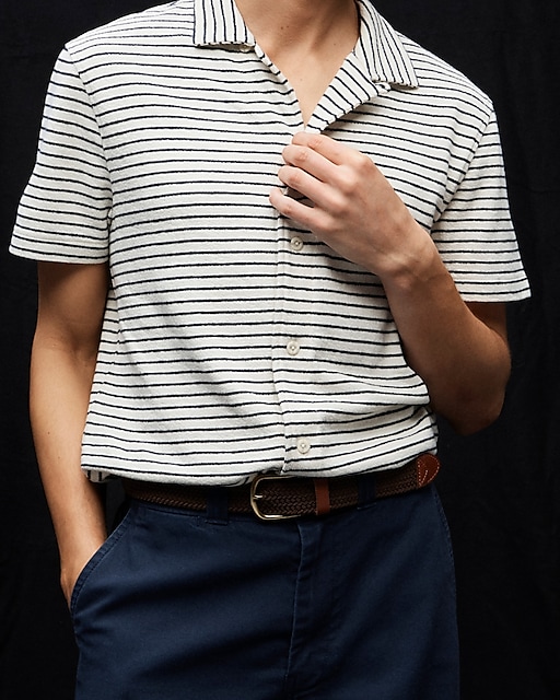 mens Textured camp-collar sweater-tee in stripe