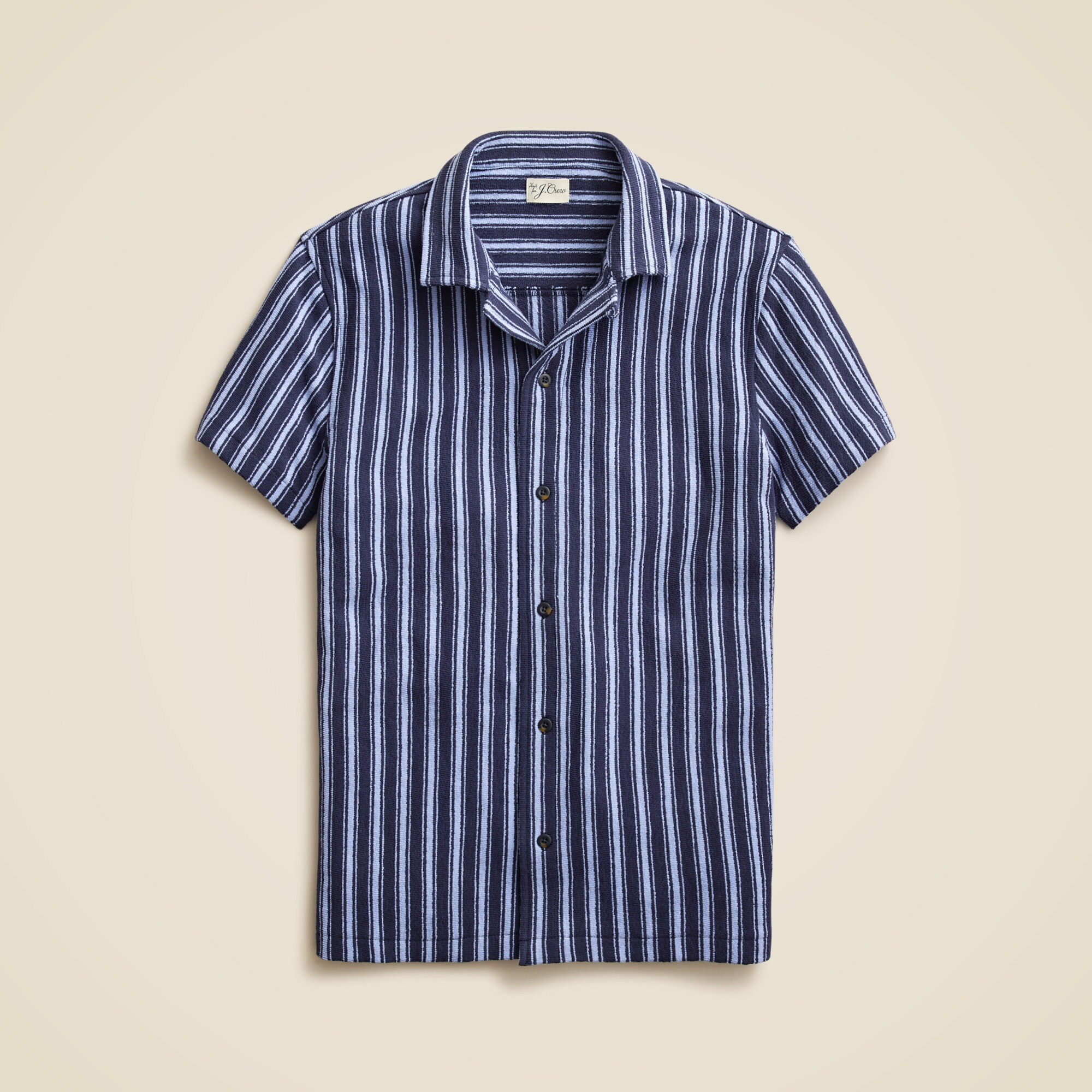 Textured camp-collar sweater-tee in stripe