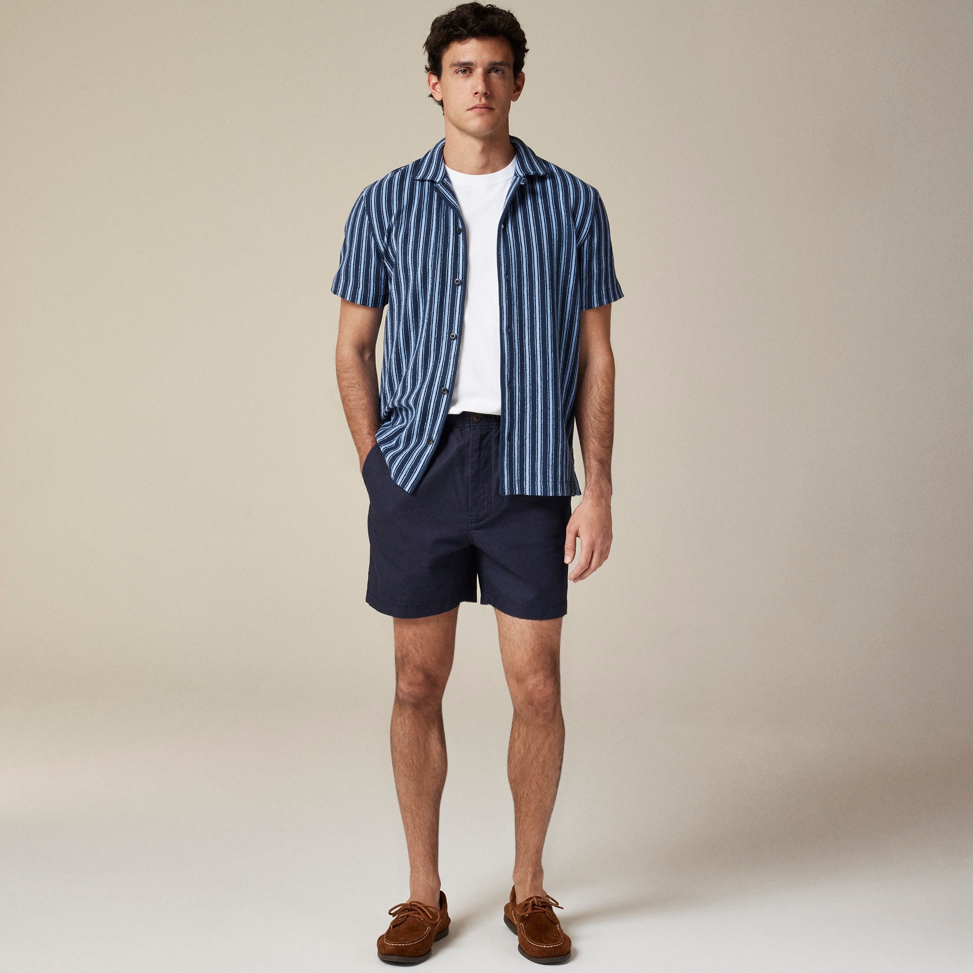 Textured camp-collar sweater-tee in stripe