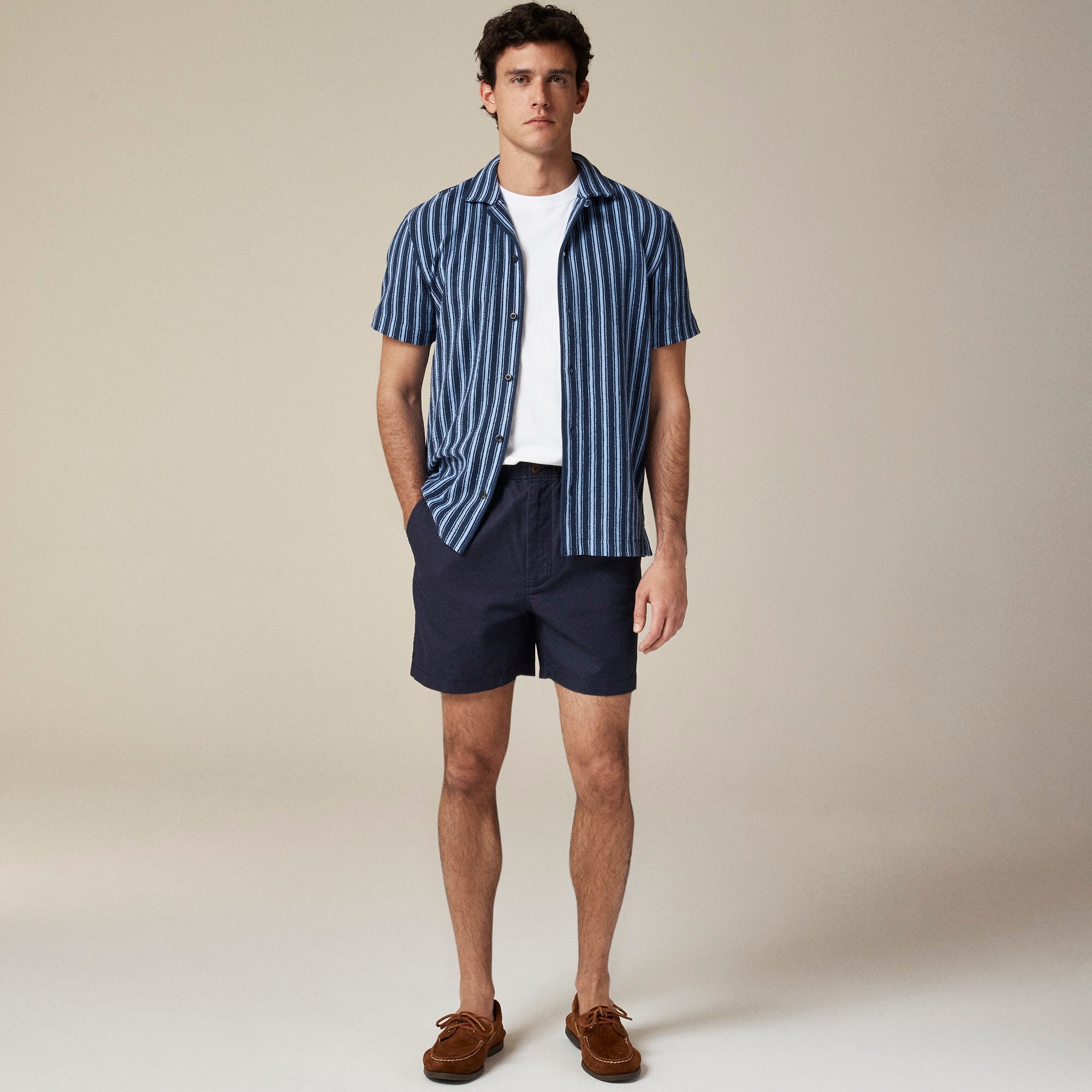 Textured camp-collar sweater-tee in stripe