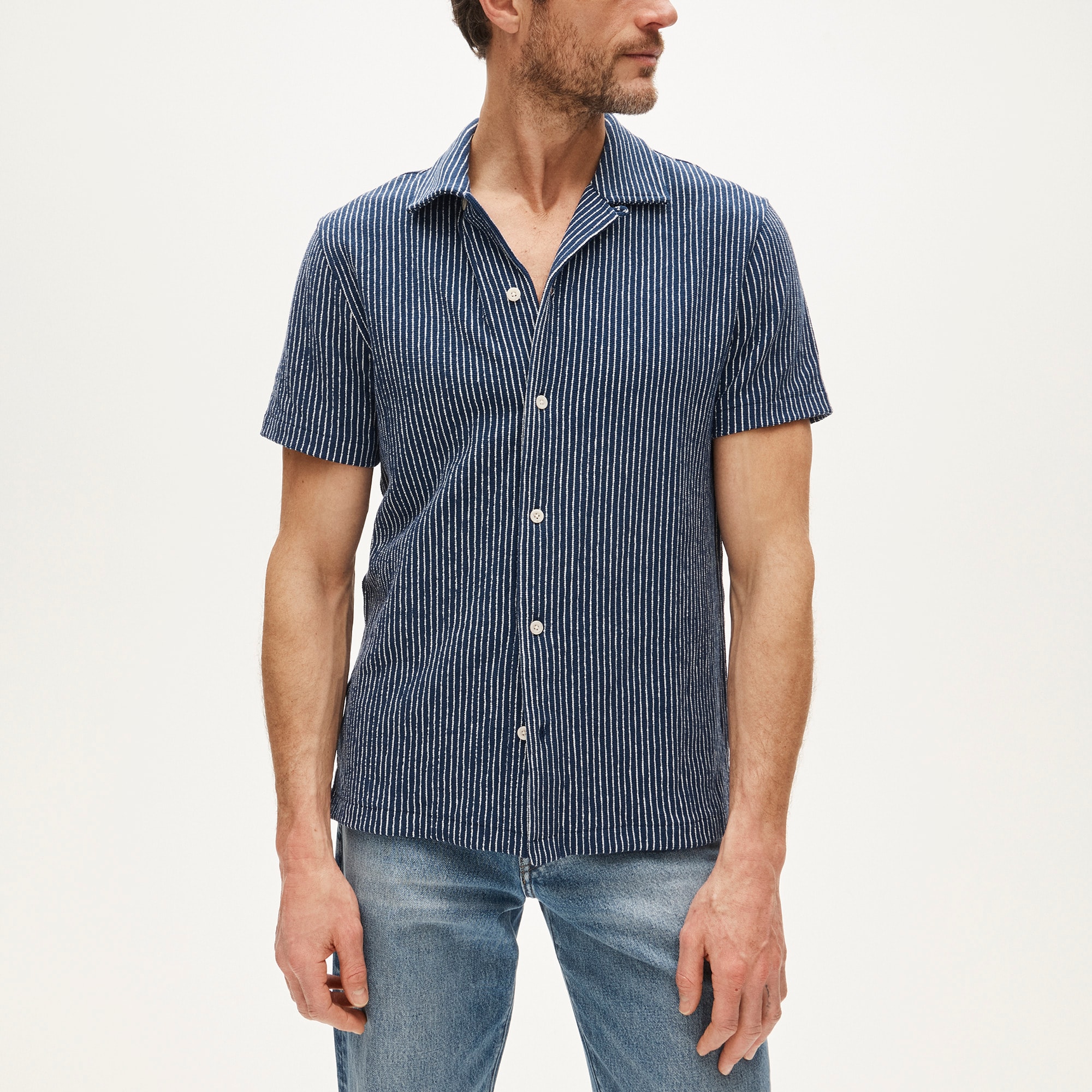 Textured Camp-collar Knit Shirt In Stripe For Men | J.Crew