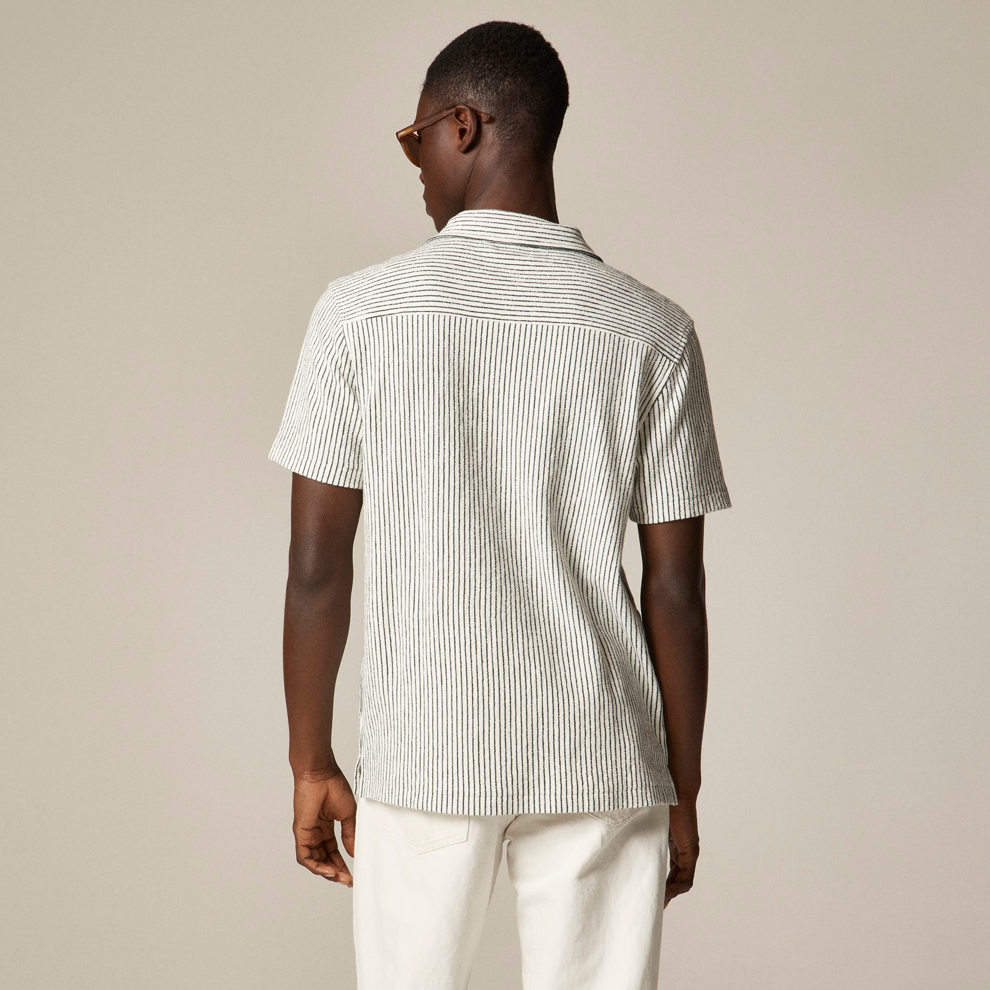 Textured camp-collar sweater-tee in stripe