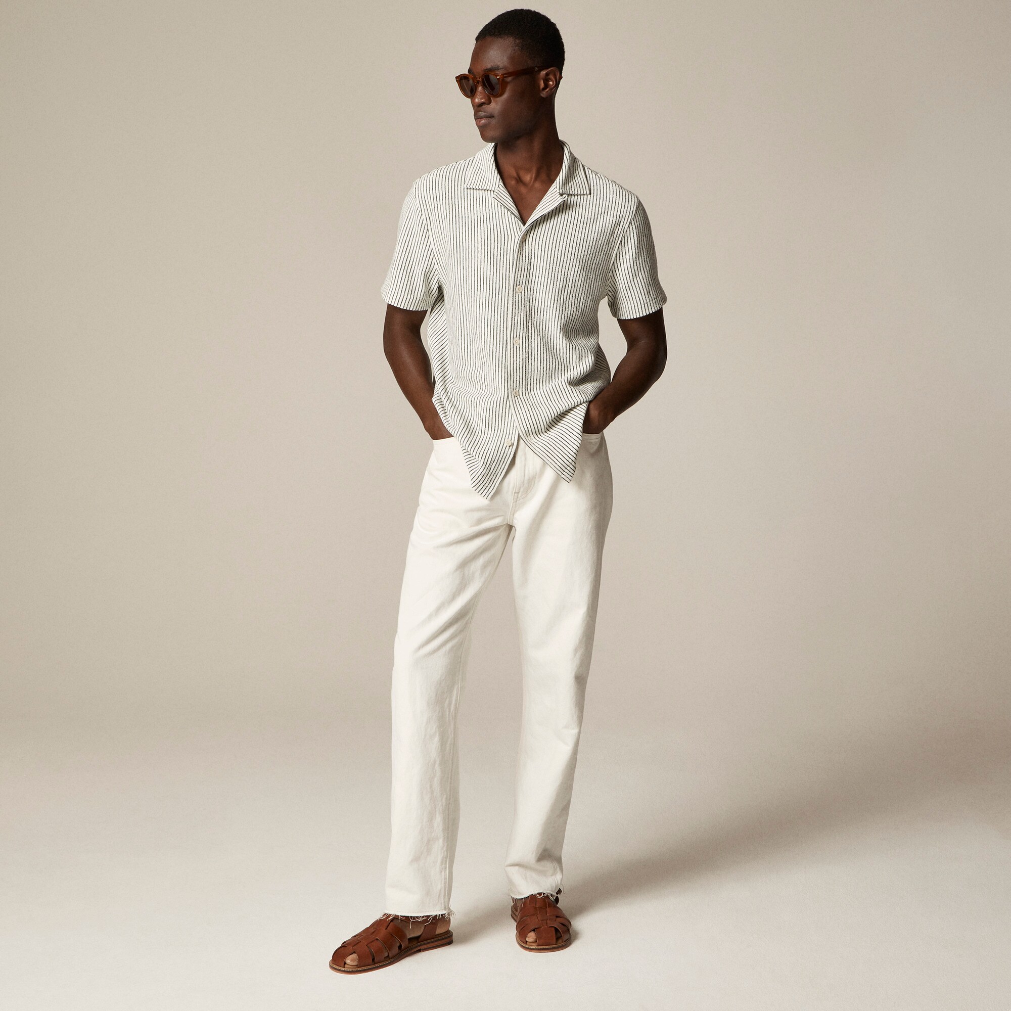 camp style　4月オーダー予約 Textured Camp-collar Knit Shirt In Stripe For Men | J.Crew