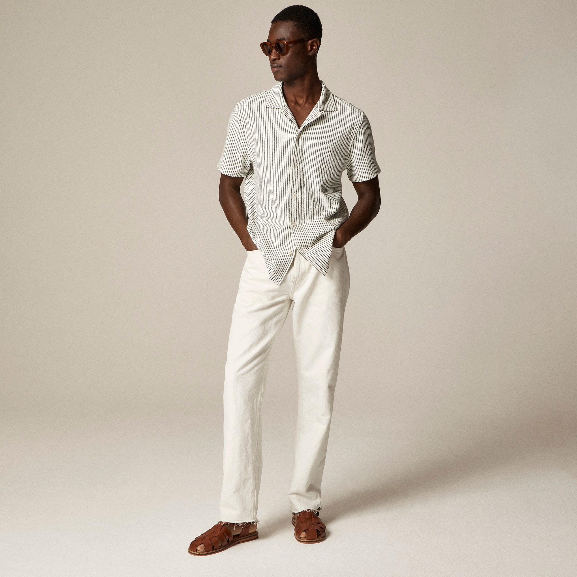 Textured camp-collar knit shirt in stripe