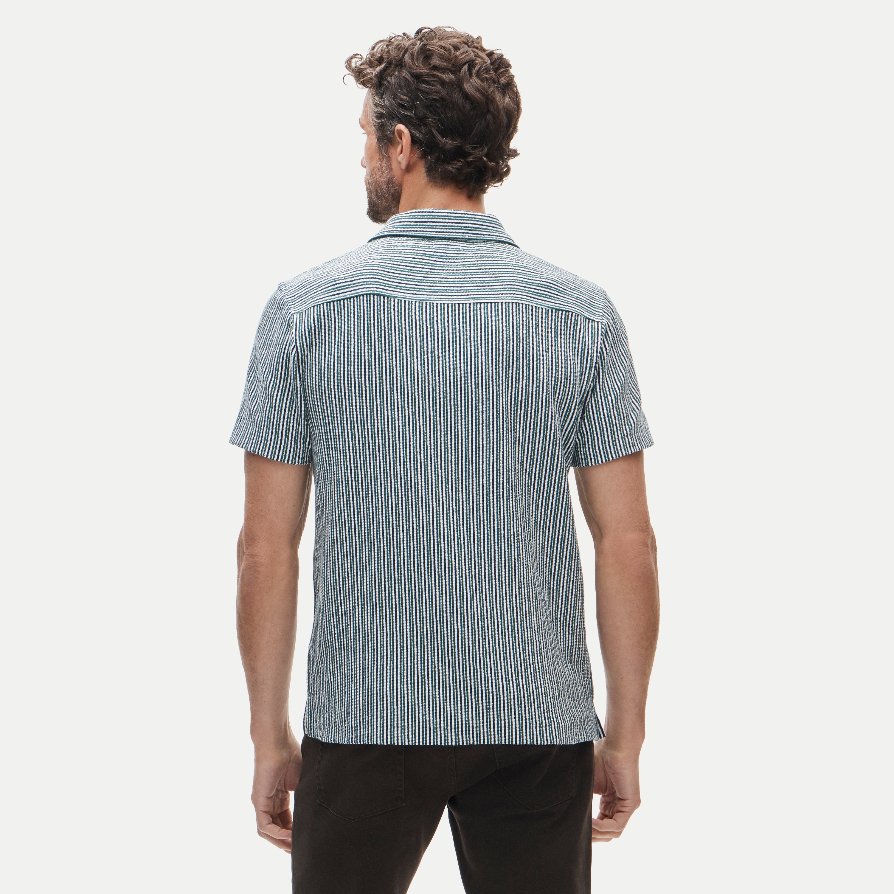 Textured camp-collar knit shirt in stripe