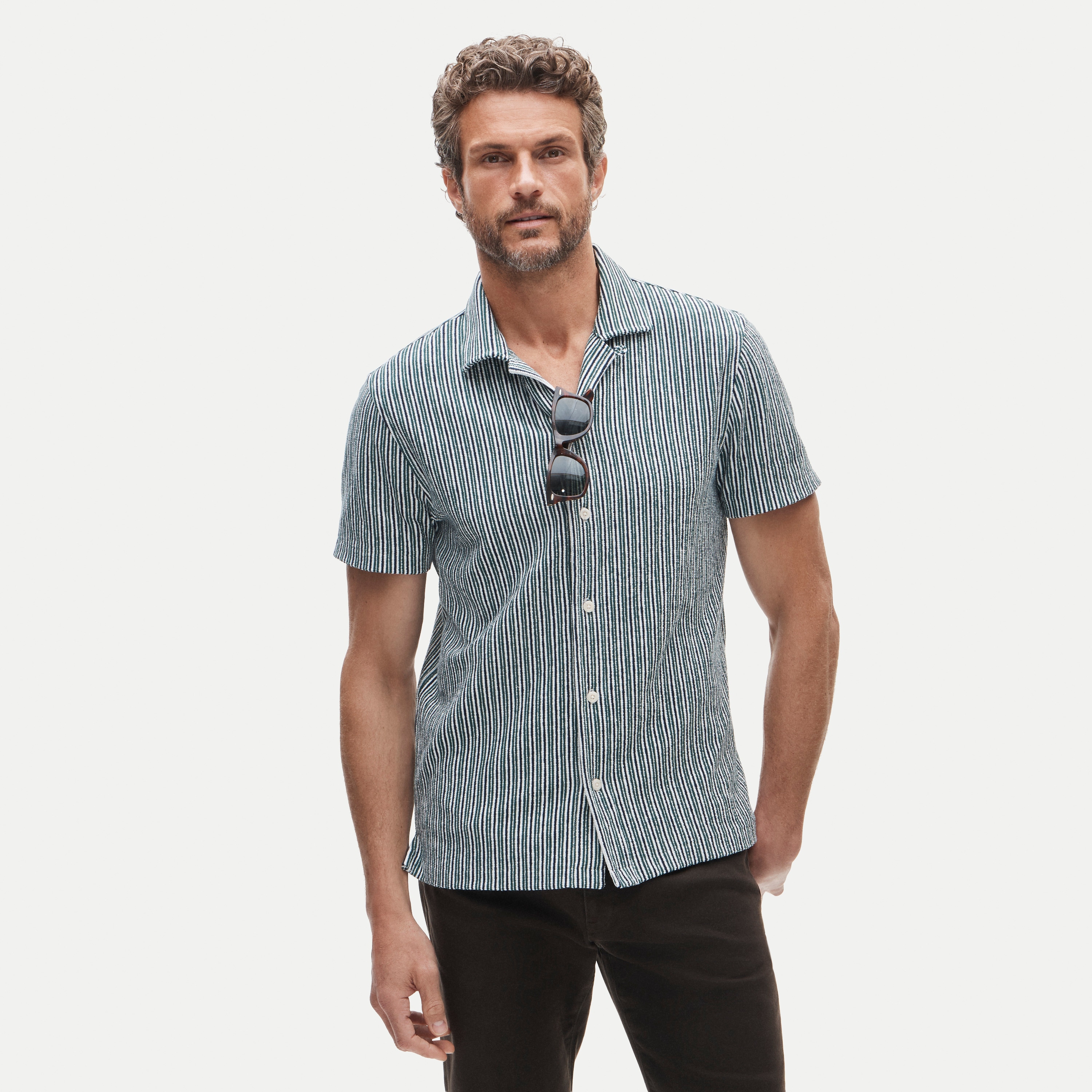 Textured camp-collar knit shirt in stripe