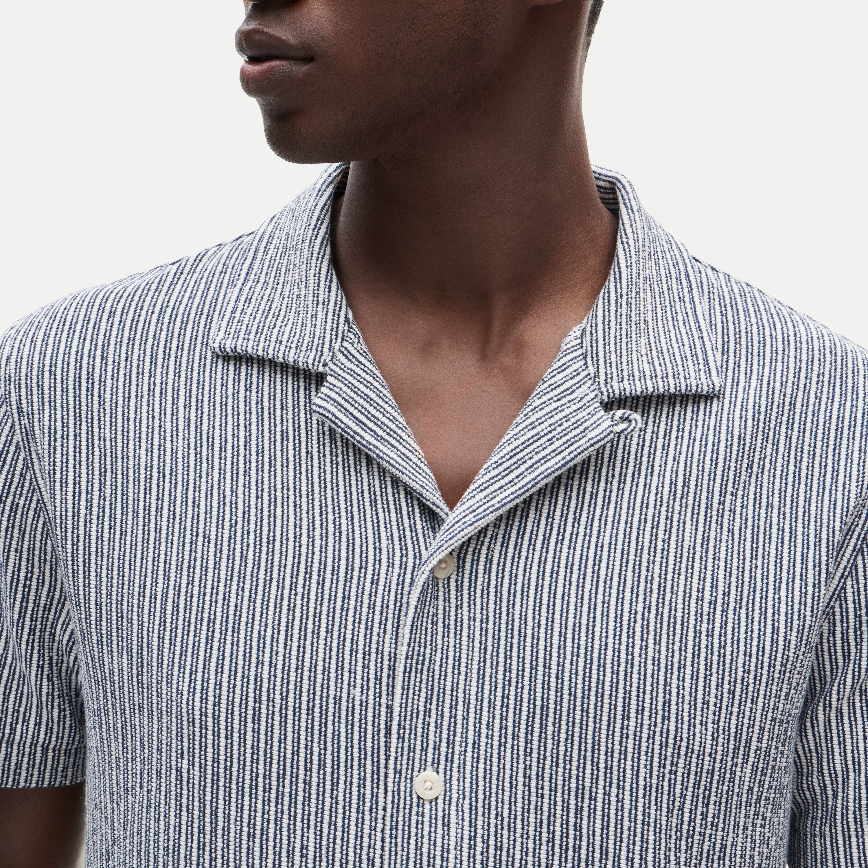 Textured camp-collar knit shirt in stripe