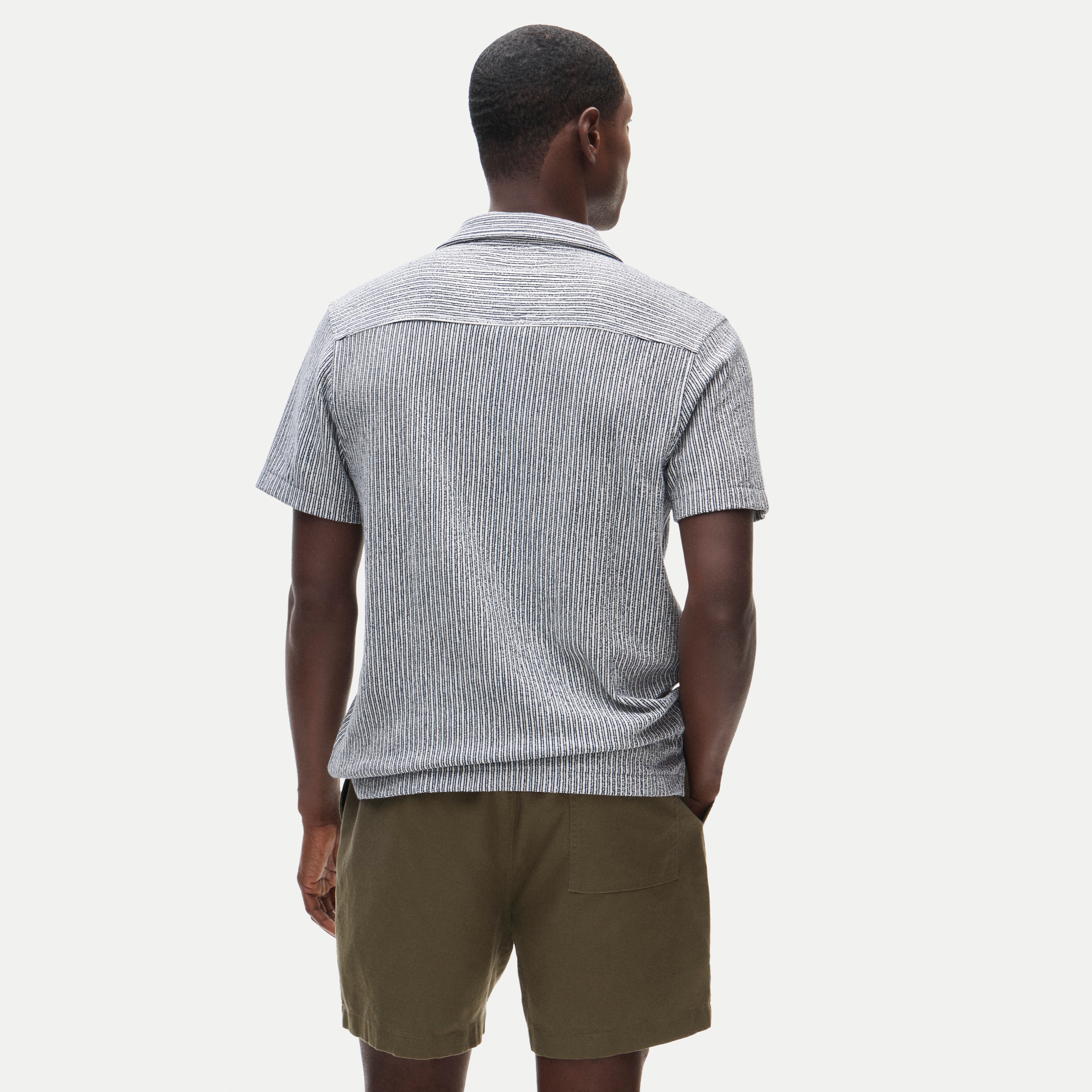Textured camp-collar knit shirt in stripe