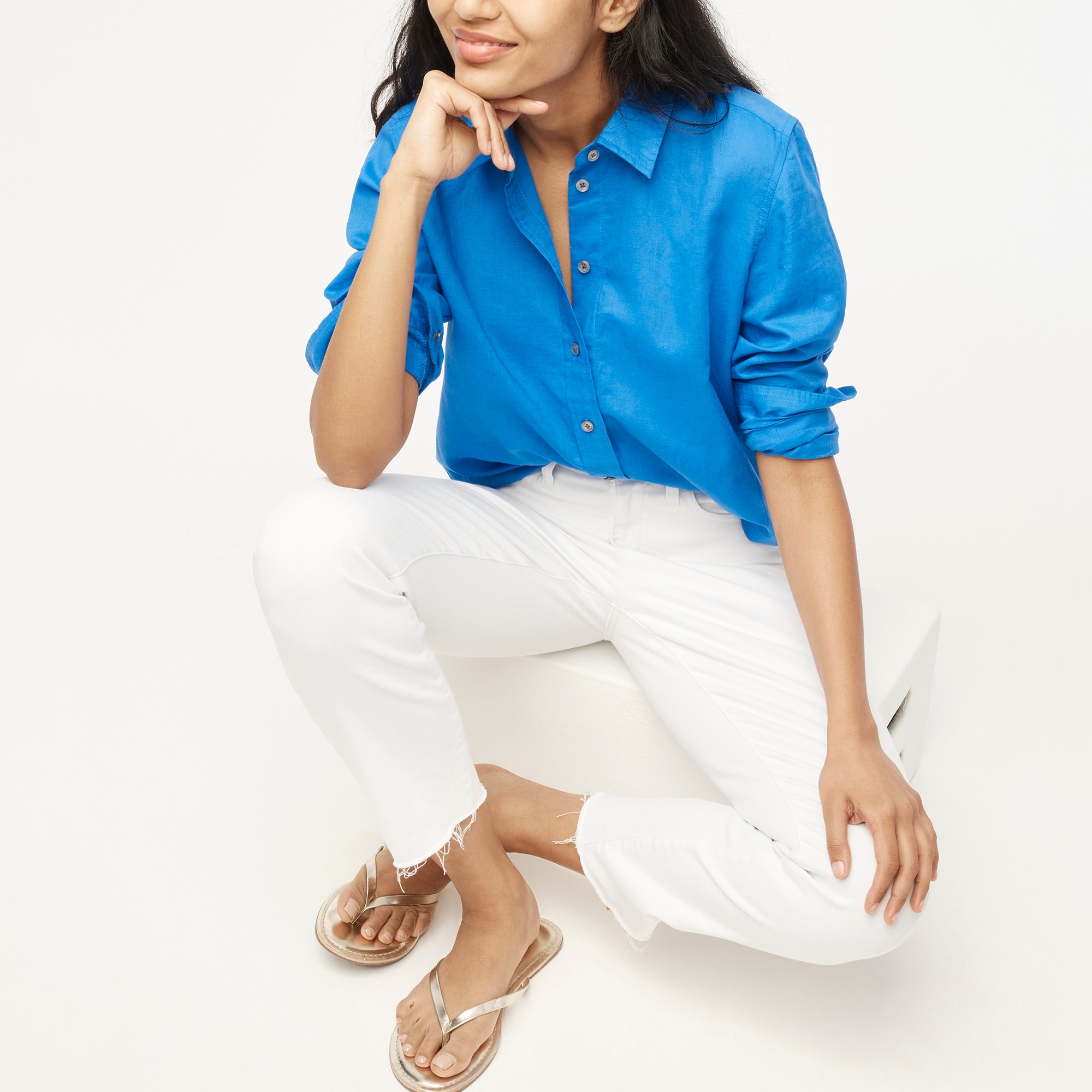 Mocha Striped Linen Blend Button Up Shirt