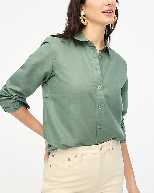 womens Petite linen-blend button-up shirt