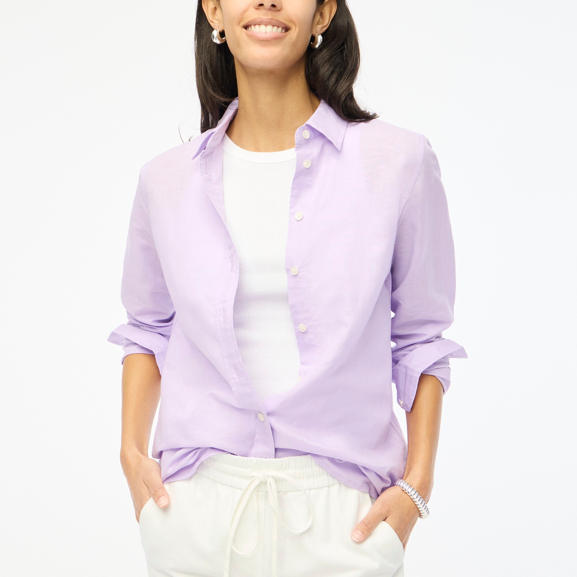  Petite linen-blend button-up shirt
