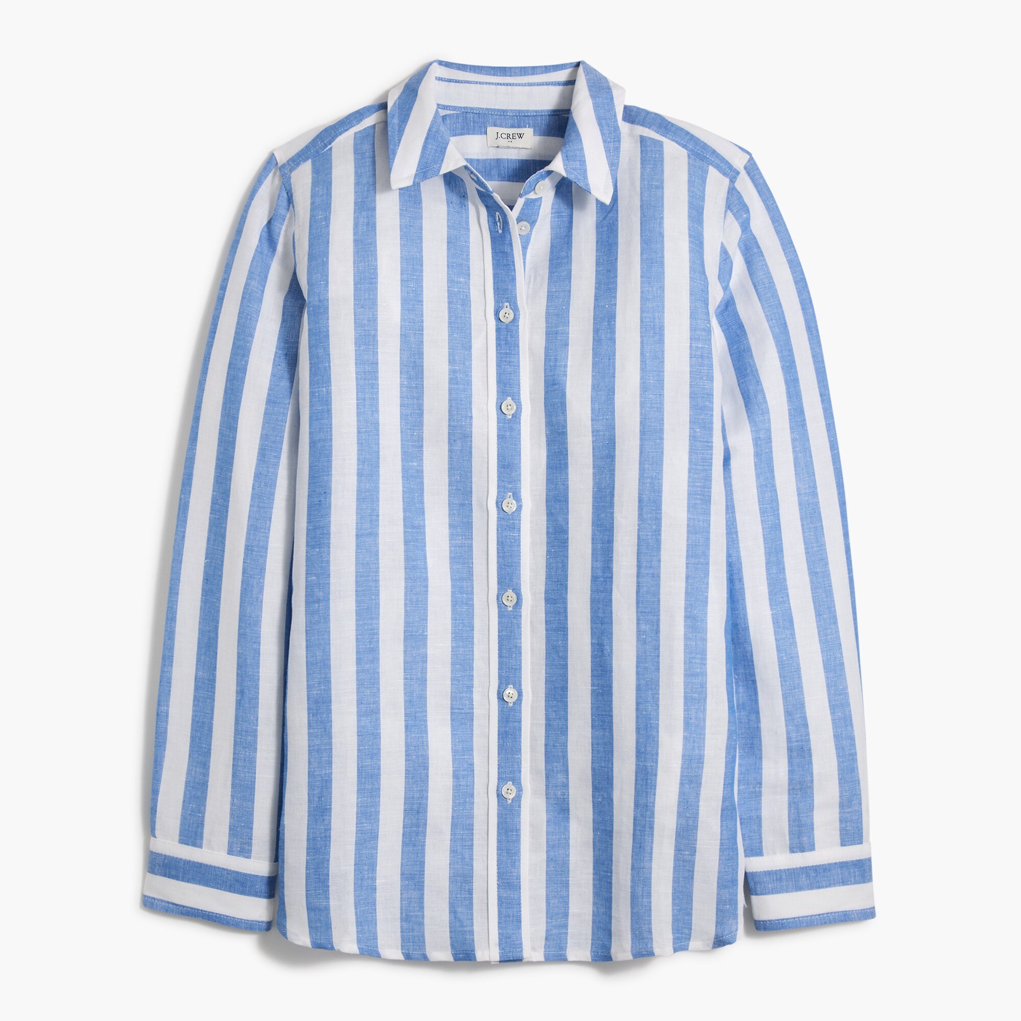 Striped linen-blend button-up shirt