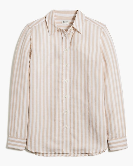 womens Petite striped linen-blend button-up shirt