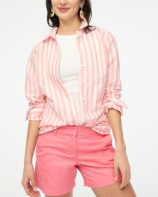 womens Petite striped linen-blend button-up shirt